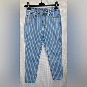 Women’s American Eagle blue with white striped High‎ waisted mom jeans size 0
